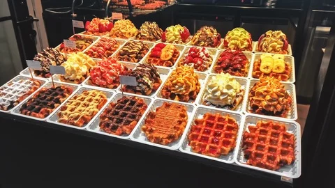 Vast choice of Belgian waffles Stock Footage 121832994