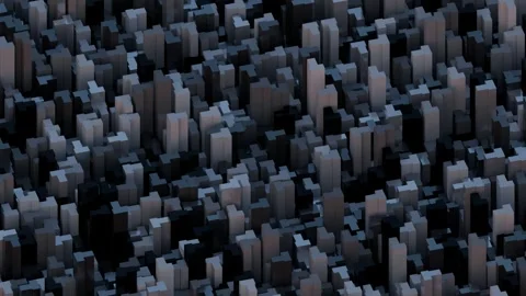 A vast, dark aerial view of a dense, modern metropolis with geometric skyscraper Stock Footage 340237820