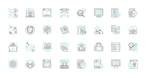 Vast data insights linear icons set. Analytics, Big data, Business intelligence Stock Illustration
