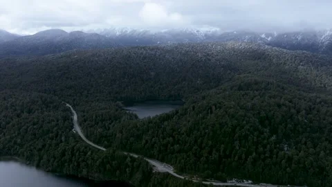 Vast dense forest and mountain landscape aerial shot descending of famous N.. Stock Footage 282720910