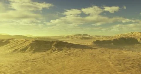 Vast desert landscape under a clear sky with soft clouds and distant hills Stock Illustration