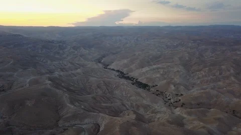 Vast Desert Sunset with Small Green Valley, Middle East, 4k. Stock Footage 100262196