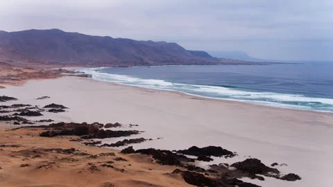 Vast Empty Beach Curves Beneath Chile's Coastal Range Stock Footage 345537751