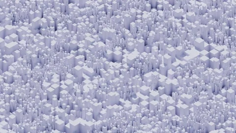 A vast, geometric, low-polygon rendering of an abstract city skyline in soft blu Stock Footage 340238034