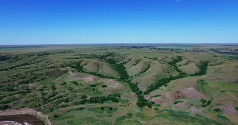 Vast Hilly Landscape at Standing Rock Indian Reservation, US, Pull Back Stock Footage 232115156