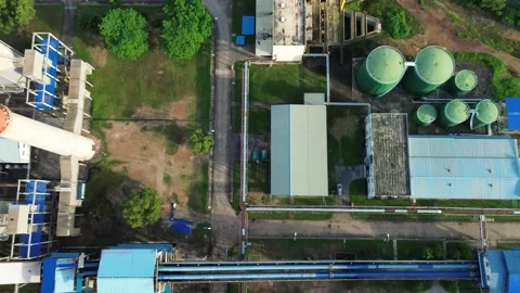 Vast Industrial Complex Unveiled from Above, Showcasing Storage Tanks, Proc.. Video stock 325285917