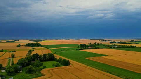 Vast Latvian farmland with patchwork fields and a cloudy sky, showcasing Video stock 281821967