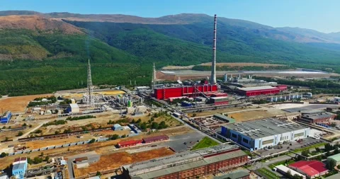 Vast Metal Production Refining Facility On Hot Summer Day Aerial Cinematic High Stock Footage 300445565