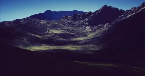 Vast mountain valley under a clear blue sky during the daytime Stock Illustration