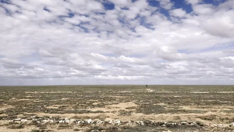 Vast Nullabor treeless plain flies past as viewed from speeding train Stock Footage 242834358