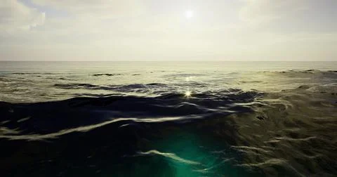 Vast ocean under a bright sun with gentle waves and clear sky 스톡 일러스트