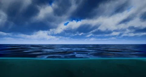 Vast ocean view with dramatic clouds under a bright sky on a tranquil day Stock Illustration