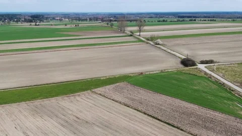 Vast Panorama of the Geometric Patchwork of Agricultural Fields in Rural Poland Stock Footage 320111325