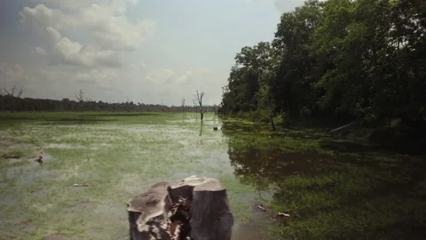 Vast plain lake with reflections of the sky cinematic Stock-Footage 145260538
