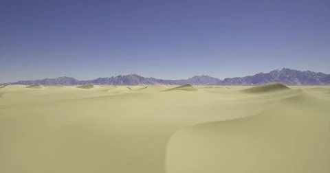 Vast sandy landscape under clear blue sky with mountains in the distance Stock Illustration