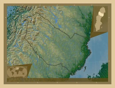 Vasterbotten, Sweden. Colored elevation map with lakes and rivers Stock Illustration