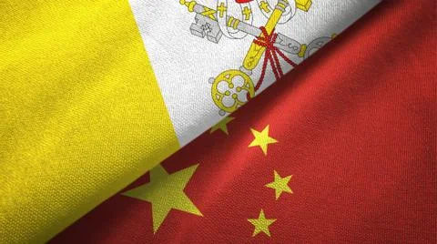 Vatican and China two flags textile cloth, fabric texture Stock Illustration