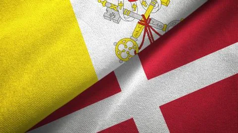 Vatican and Denmark two flags textile cloth, fabric texture Stock Illustration