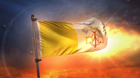 Vatican City Flag Backlit At Beautiful Sunrise Loop Slow Motion 4K Stock Footage 76914604