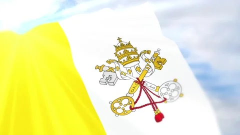 Vatican City Flag Seamless Loop 4k 60fps on Sky Background Stock Footage 340621589