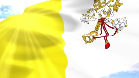 Vatican City Flag Seamless Loop 4k 60fps on Sky Background Stock Footage 341554644
