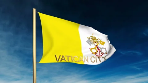 Vatican City flag slider style with title. Waving in the wind with cloud Video stock 47986953