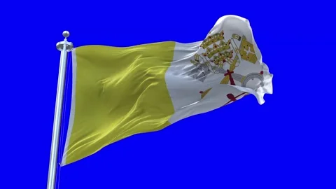 Vatican City Flag Waving in Loopable and Textured green screen background Stock Footage 296876001