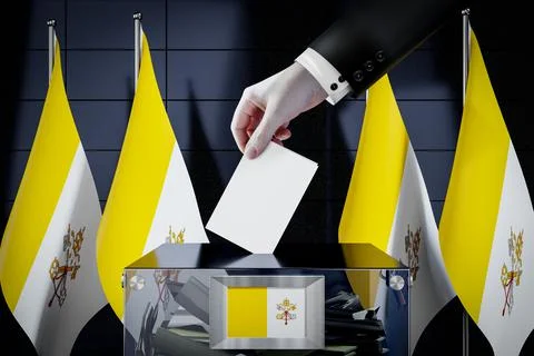Vatican City flags, hand dropping ballot card into a box Illustration