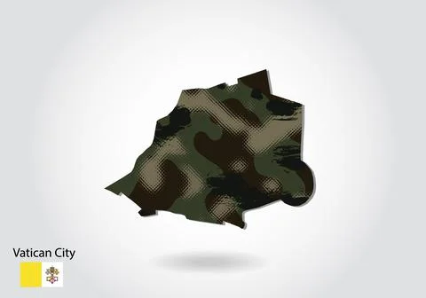 Vatican City map with camouflage pattern, Forest - green texture in map. Mili Stock Illustration