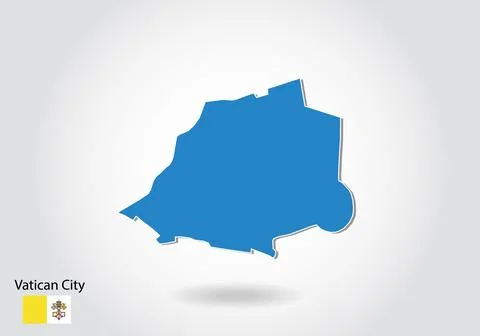 Vatican City map design with 3D style. Blue Vatican City map and National fla Stock Illustration