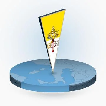 Vatican City map in round isometric style with triangular 3D flag of Vatica.. Stock Illustration