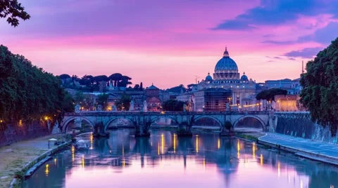 Vatican city st.peter's basilica sunset day to night time lapse 4k Stock Footage