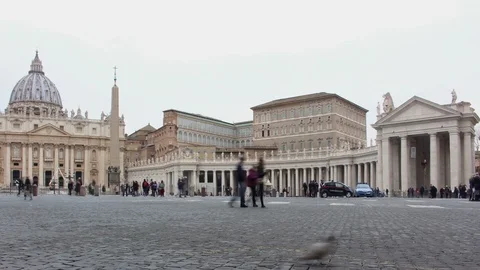 Vatican city view to the pope window in time lapse, St Peter square, Rome Stock Footage 102510013