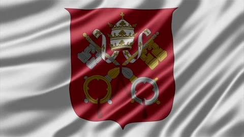 Vatican coat of arms emblem rendered on a wavy white silk fabric background Stock Footage 345135841