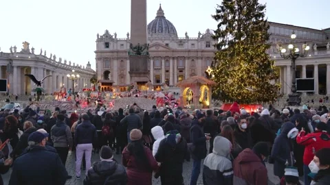 VATICAN - December 12, 202: 4k Christmas tree and the nativity scene Stock Footage 166810294