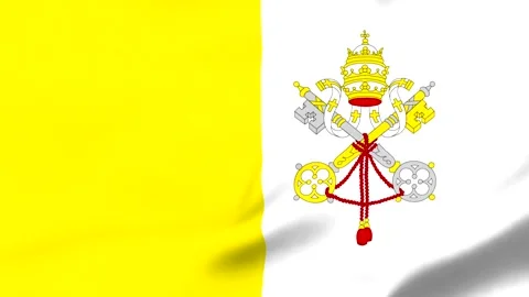 Vatican flag with religious emblem on white and yellow background Video stock 343573493