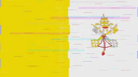 Vatican Glitch Flag Vector - RGB Split Digital Video Frame Design Stock Illustration