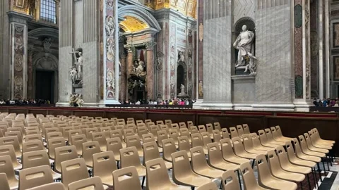 Vatican, Interior of the Papal Basilica with empty row of chairs for eastern cer Stock Footage 251000138