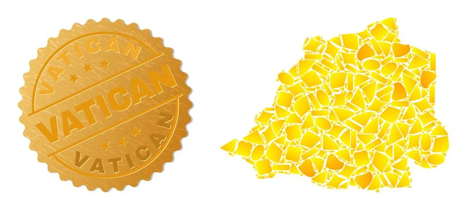 Vatican Map Collage of Golden Elements and Metallic Vatican Seal Stock Illustration