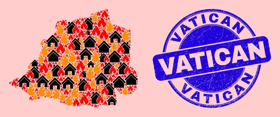 Vatican Map Composition of Flame and Realty and Grunge Vatican Seal Stamp Stock Illustration