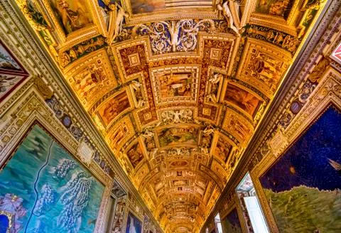 Vatican Museum Map Room Ceiling Rome Italy Stock Photos