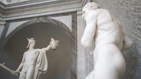 The Vatican Museum Marble statue of Perseus holding severed head of Medusa by Stock Footage 84896791