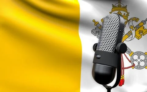Vatican national flag with microphone composition of voice of truth debate in Stock Illustration