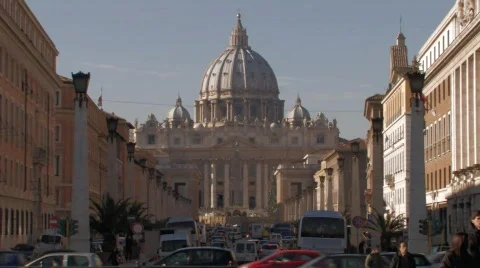 Vatican & Saint Peter's Basilica from Via della Conciliazione Stock Footage