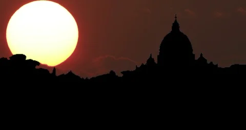 Vatican San Pietro Chapel in Rome Silhouette at Sunset Timelapse Stock Footage