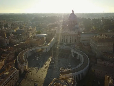 Vatican St. Peter Basilica Aerial Sunset Stock Footage 80840136