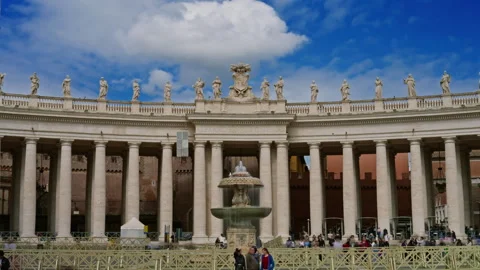 Vatican at St Peter square on sunny day. View of columns with statues. Rome Stock Footage 309900674