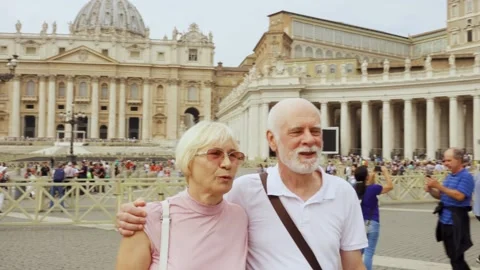 VATICAN, VATICAN - CIRCA September 2019: Retired pensioners on St. Peter's Stock Footage 152380587