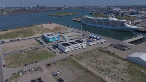 Vattenfall Offshore Wind Facility in IJmuiden Harbor Video stock 337351194