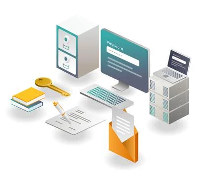 Vault and computer security with password lock Ilustración de archivo